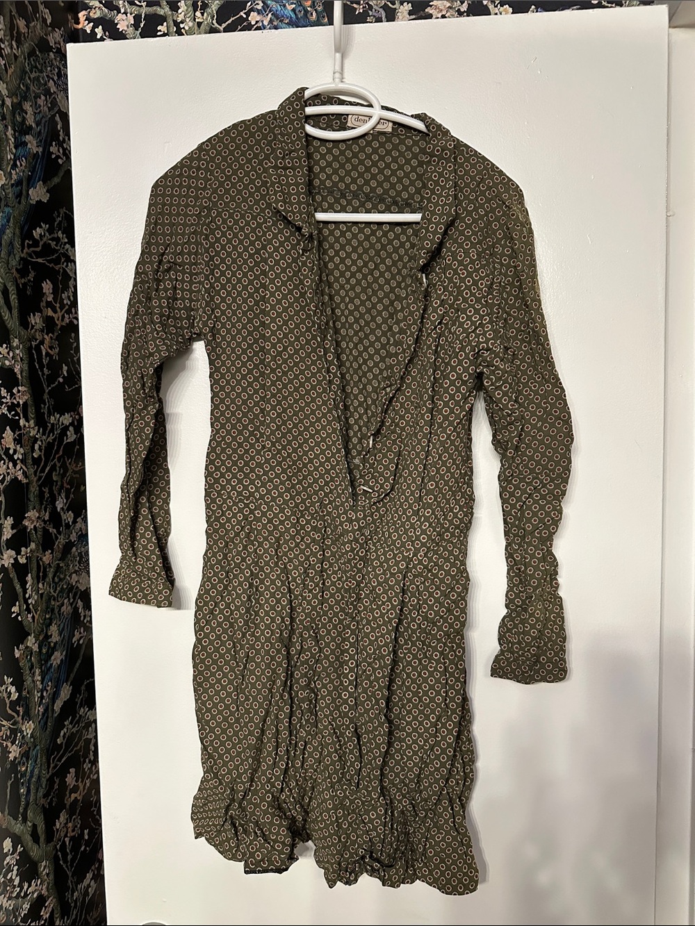 Olive Green Printed Women's Blouse Dress